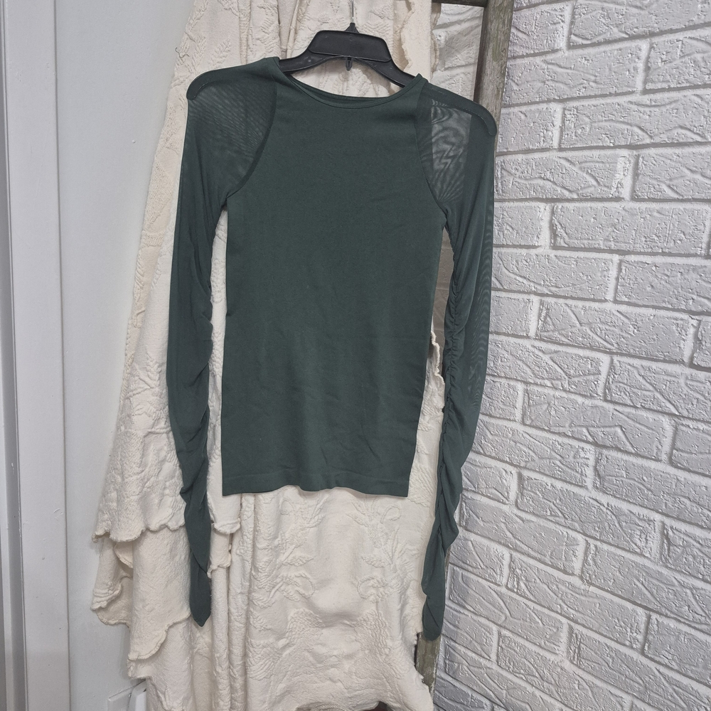 NWOT Free People Elegant Green Long Sleeve Top